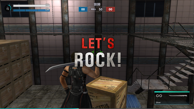 Remastered GunZ match starting screen showing the player model and the “LET’S ROCK” message